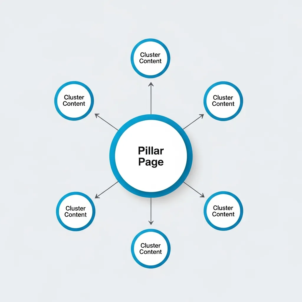 A diagram showing a central pillar page connected to surrounding cluster content for SEO strategy.