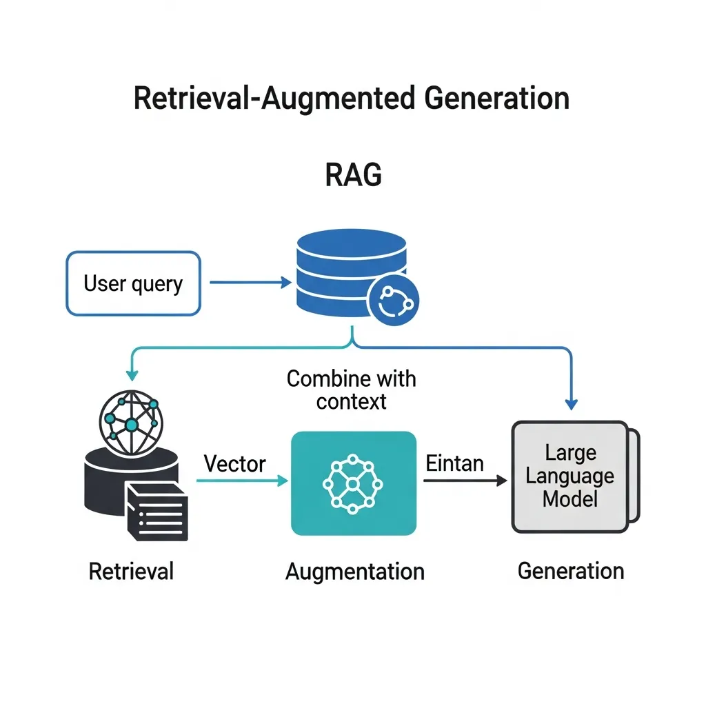 Diagram illustrating the three stages of RAG: retrieval, augmentation, and generation for AI content optimization.