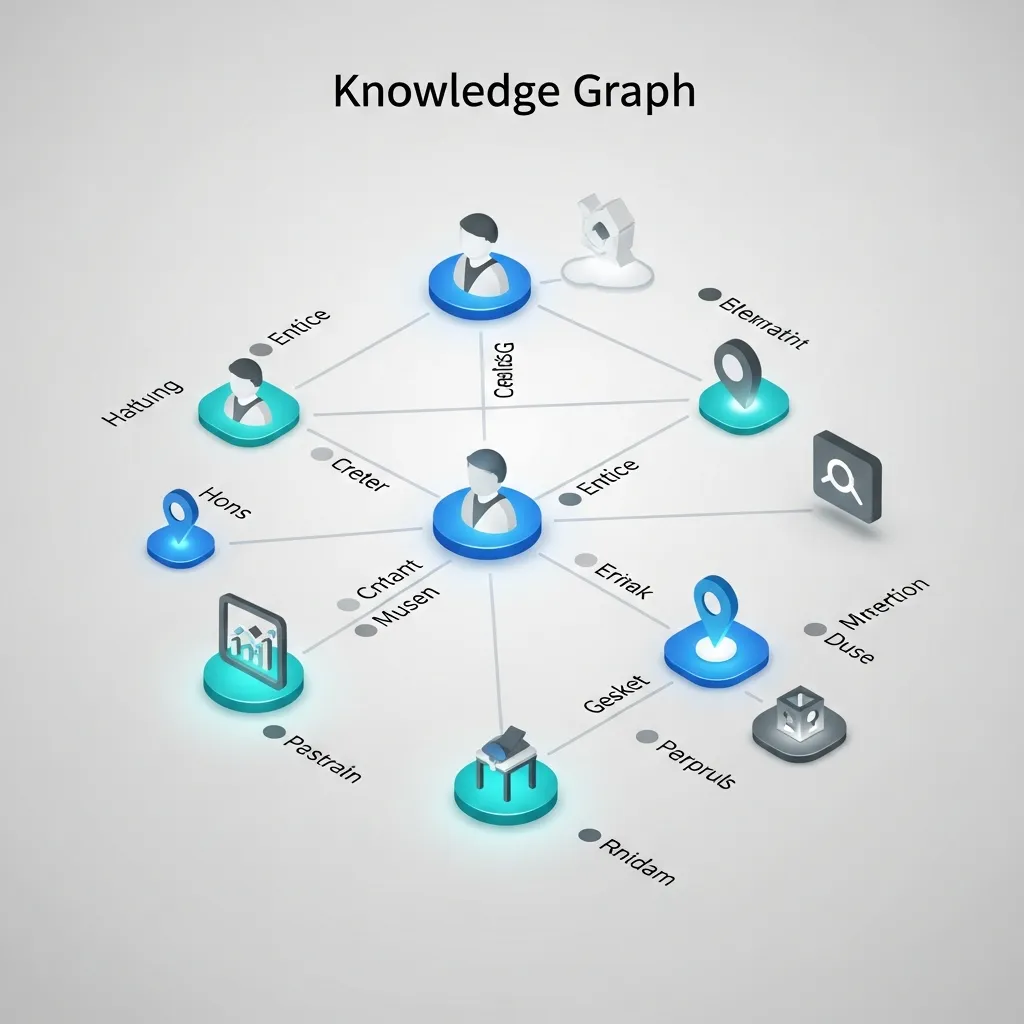 Diagram of a Knowledge Graph showing interconnected entities and relationships for semantic SEO strategy.