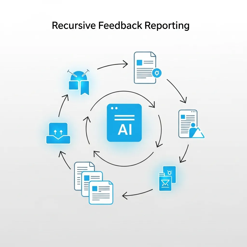 Diagram showing AI synthetic content feeding back into training data, creating a circular reporting loop.