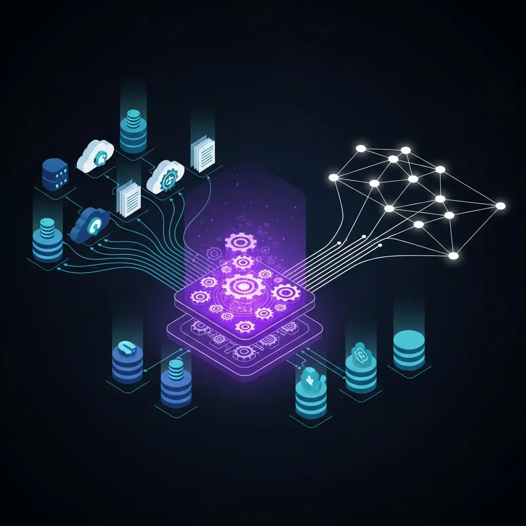 Diagram showing disparate data sources flowing through an integration layer into a unified knowledge graph.