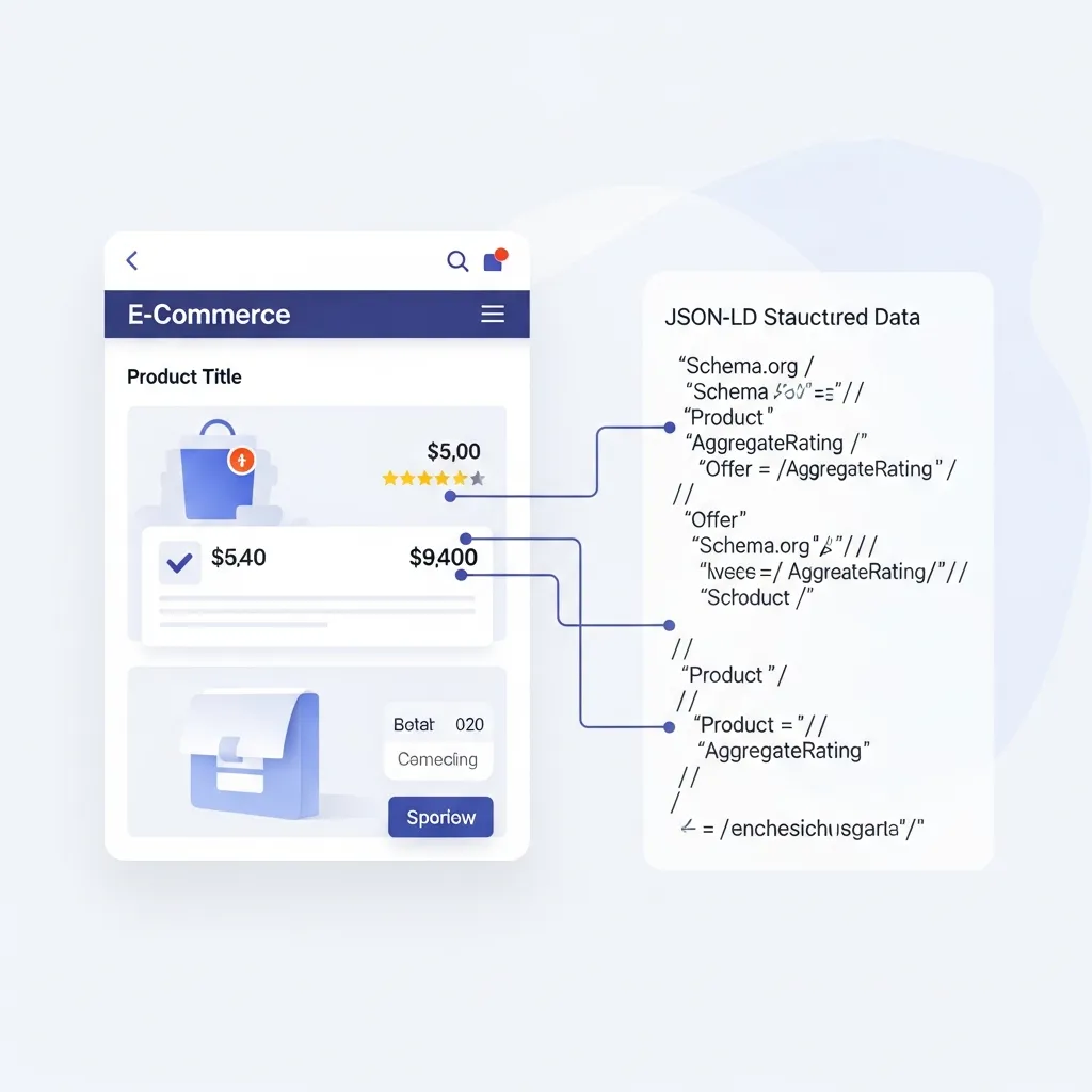 Diagram showing e-commerce schema markup examples for product pages to improve generative engine optimization.