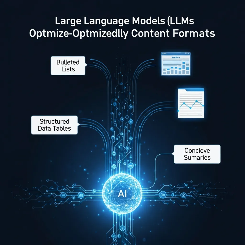 Diagram showing how AI processes structured lists, tables, and summaries for generative search visibility.