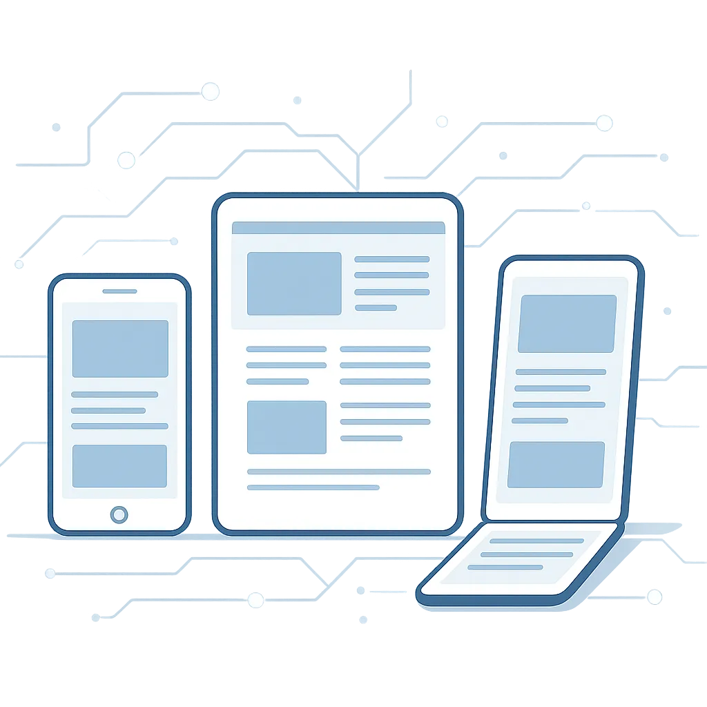 Diagram showing responsive design content adapting across mobile devices for AI-driven mobile SEO optimization.