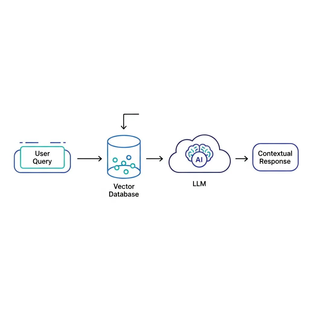 Diagram showing the RAG system process from user query to AI-generated response for SEO.