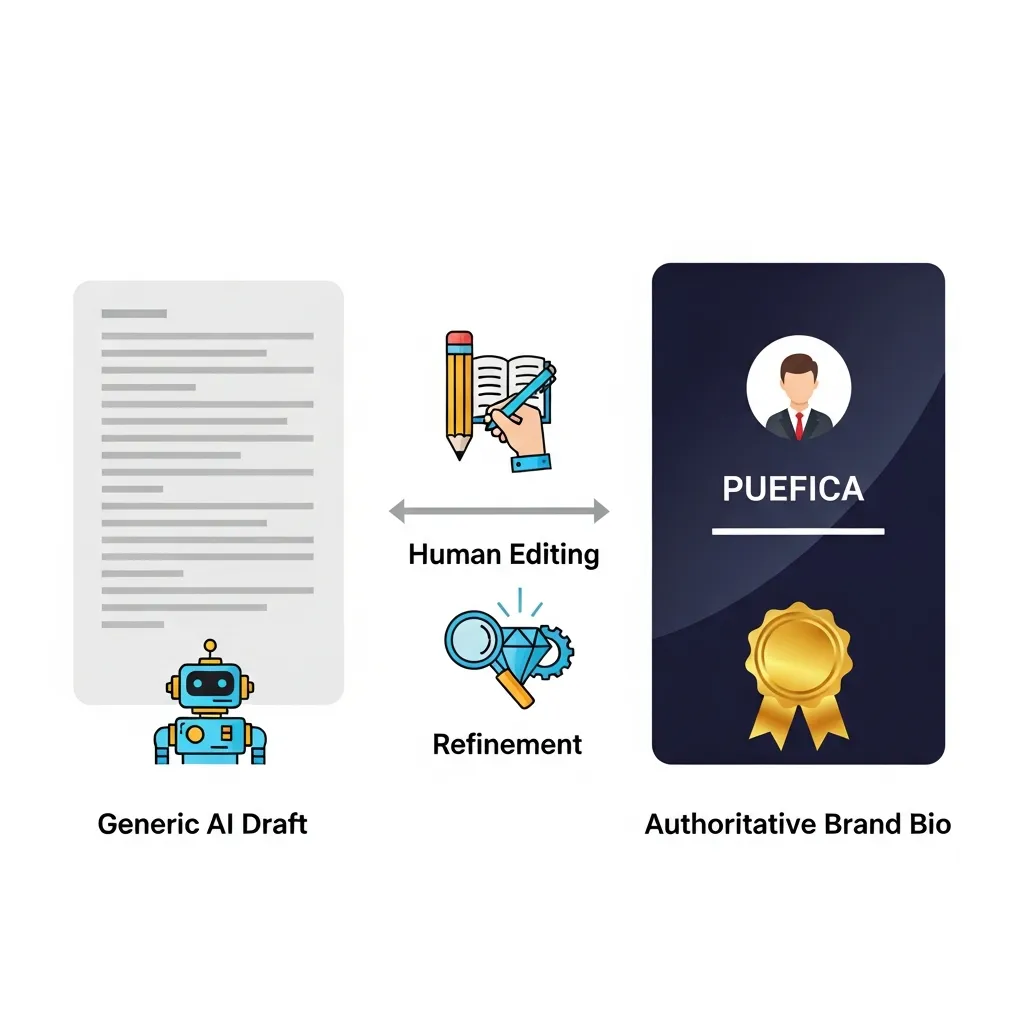 Diagram showing the step-by-step process of refining an AI bio into a personalized professional brand story.