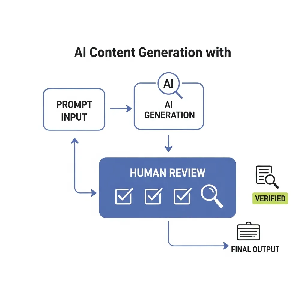 Diagram showing the workflow of human oversight in AI content generation for brand compliance.