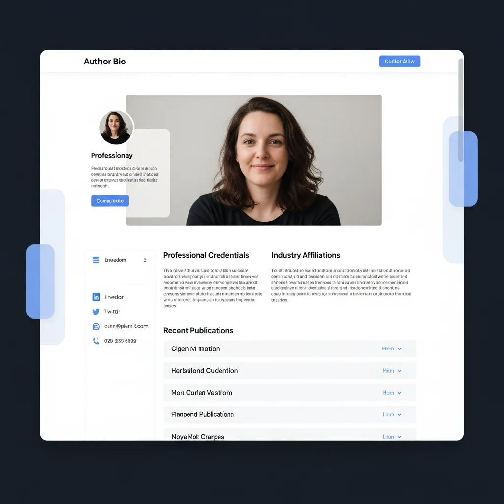 Example of a professional author bio page on Planik.io showcasing E-E-A-T credentials and publication links.