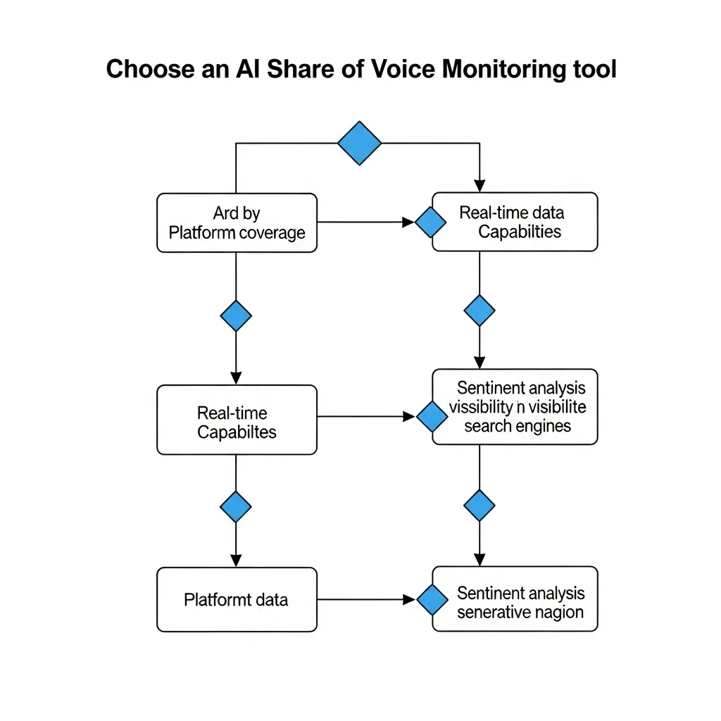 Flowchart showing the decision-making process for selecting a brand visibility monitoring tool for generative search.