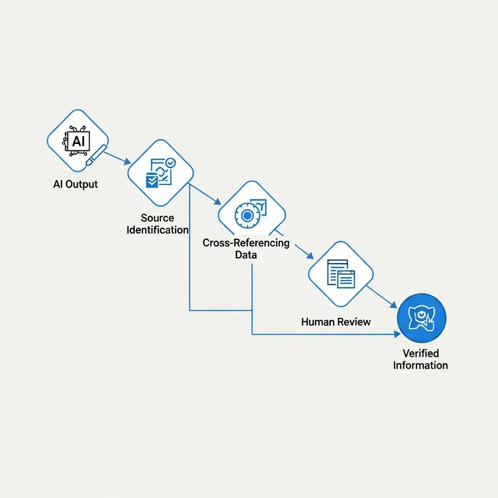 Flowchart showing the strategic steps for verifying AI-generated synthetic content and information.