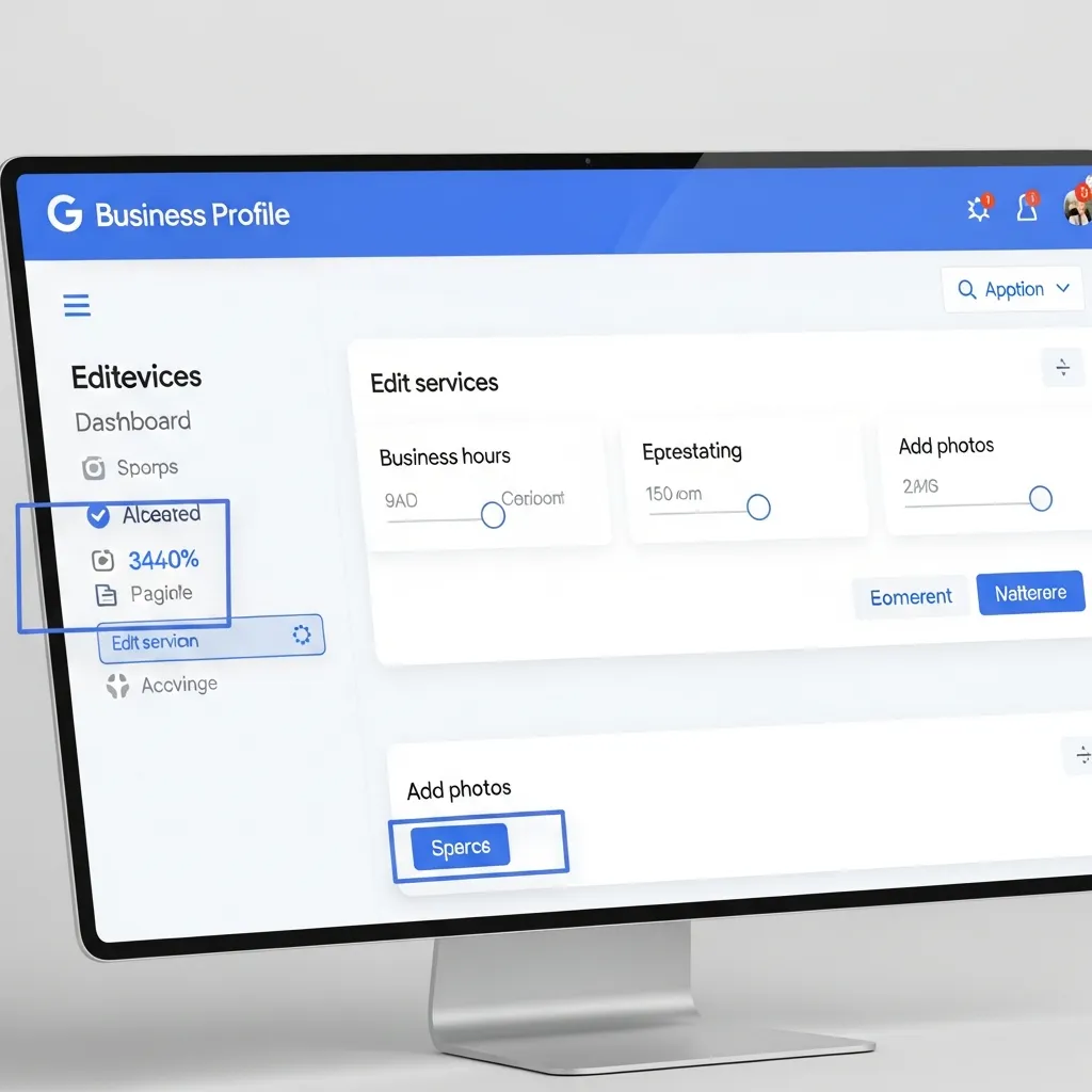 Google Business Profile dashboard highlighting services and hours for local SEO and voice search optimization.