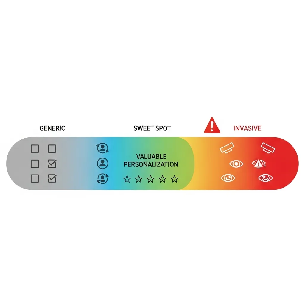 Infographic diagram showing the spectrum between generic content, valuable AI personalization, and invasive user experiences.