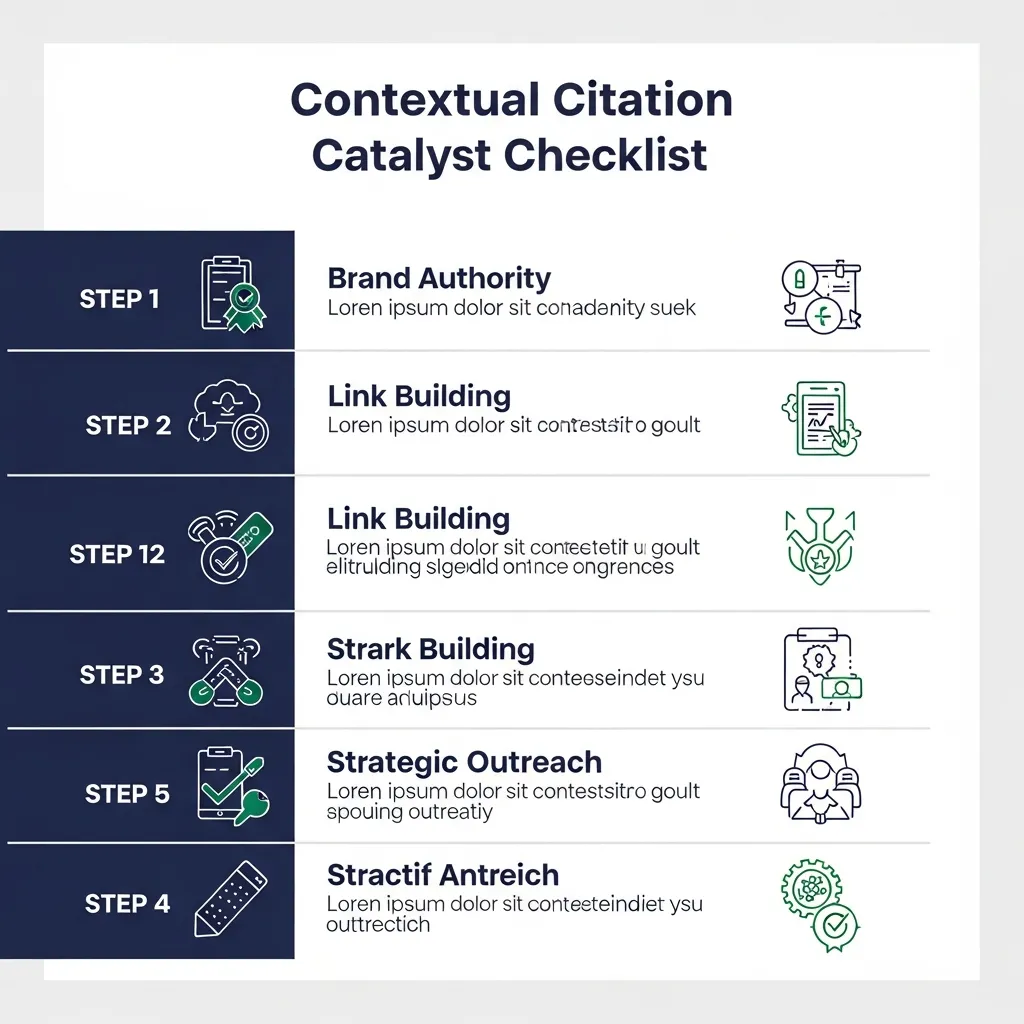 Infographic showing the Contextual Citation Catalyst Checklist for brand mentions and SEO authority building strategy.
