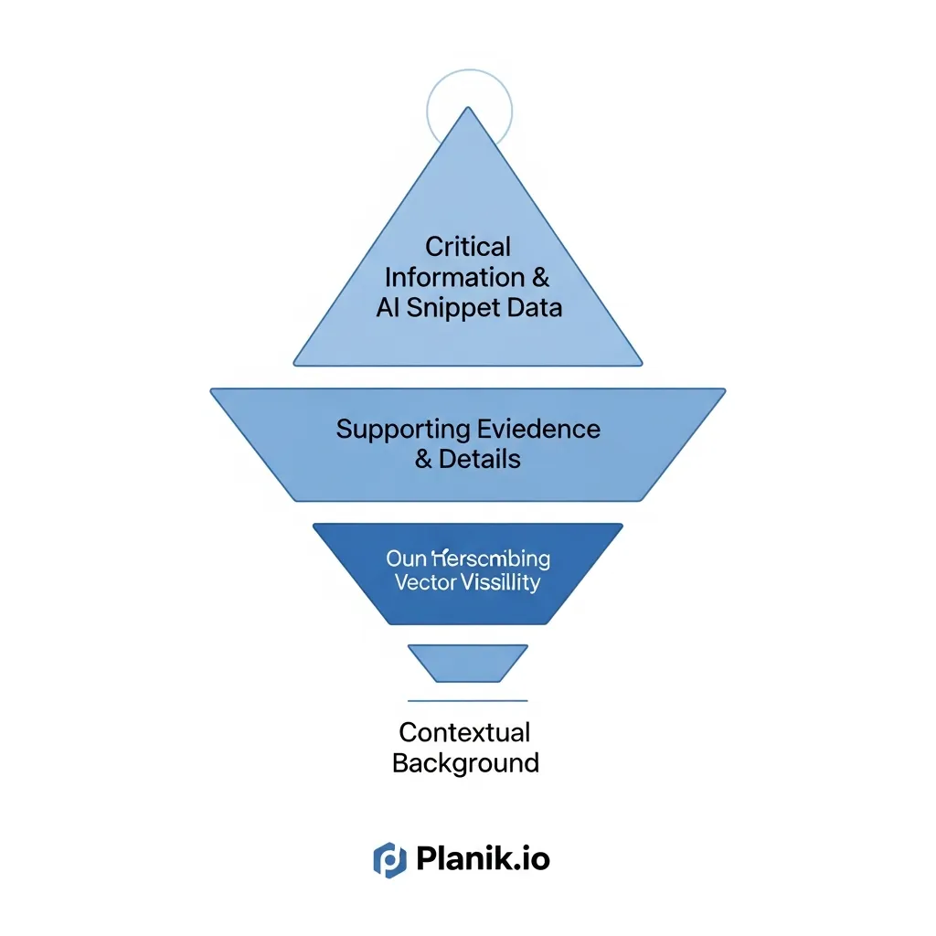 Inverted pyramid diagram showing content hierarchy for Generative Engine Optimization by Planik.io.