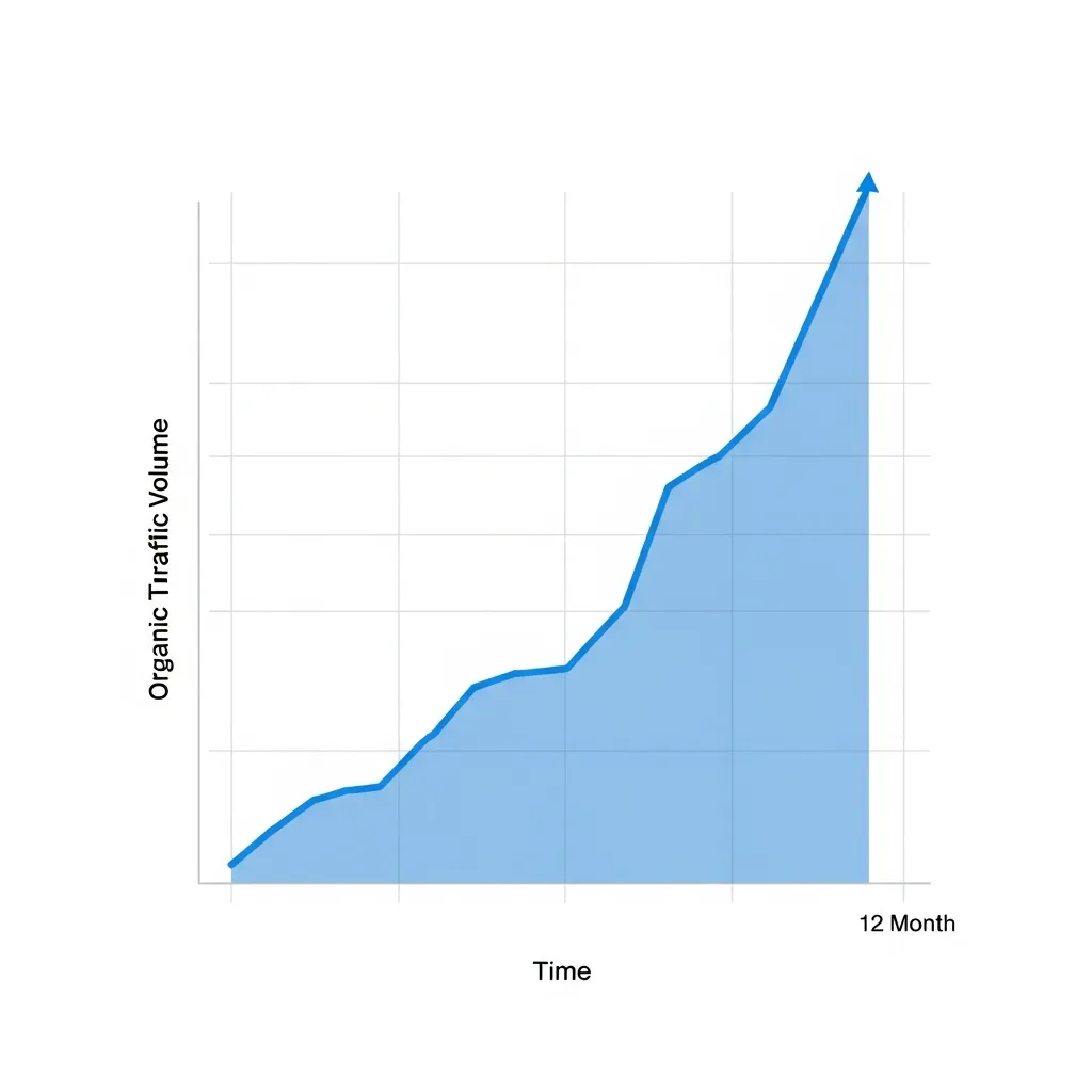 Line graph showing the steady growth of organic traffic over time using a topic cluster strategy.