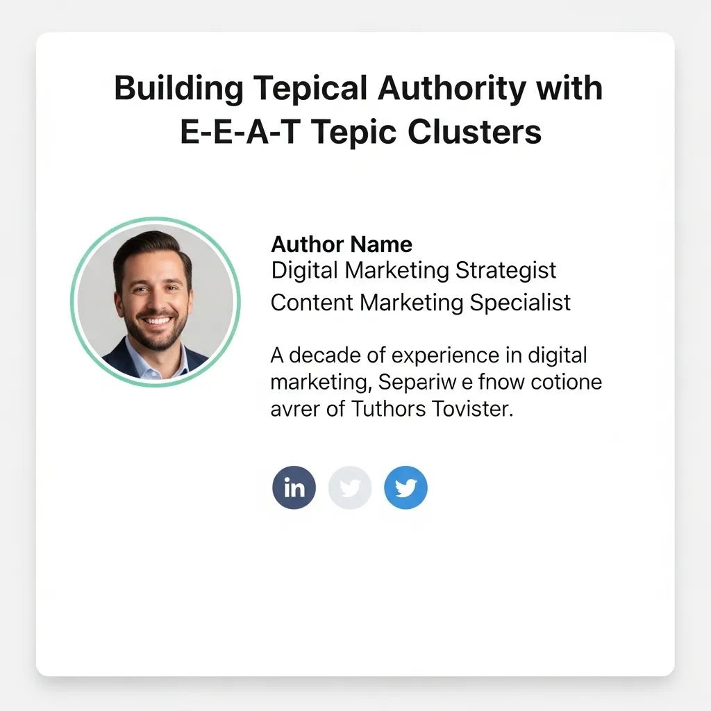 Professional author bio section with photo and credentials below an E-E-A-T topic clusters article.