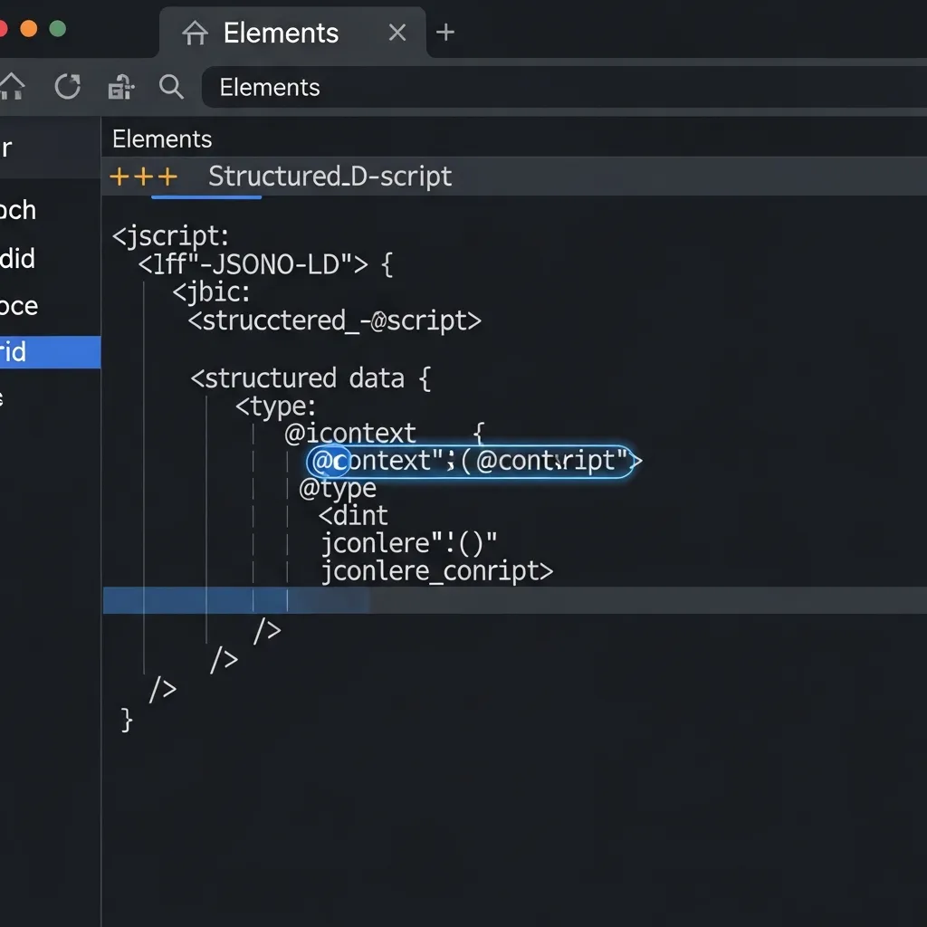 Screenshot of browser developer tools highlighting JSON-LD schema markup for troubleshooting structured data.