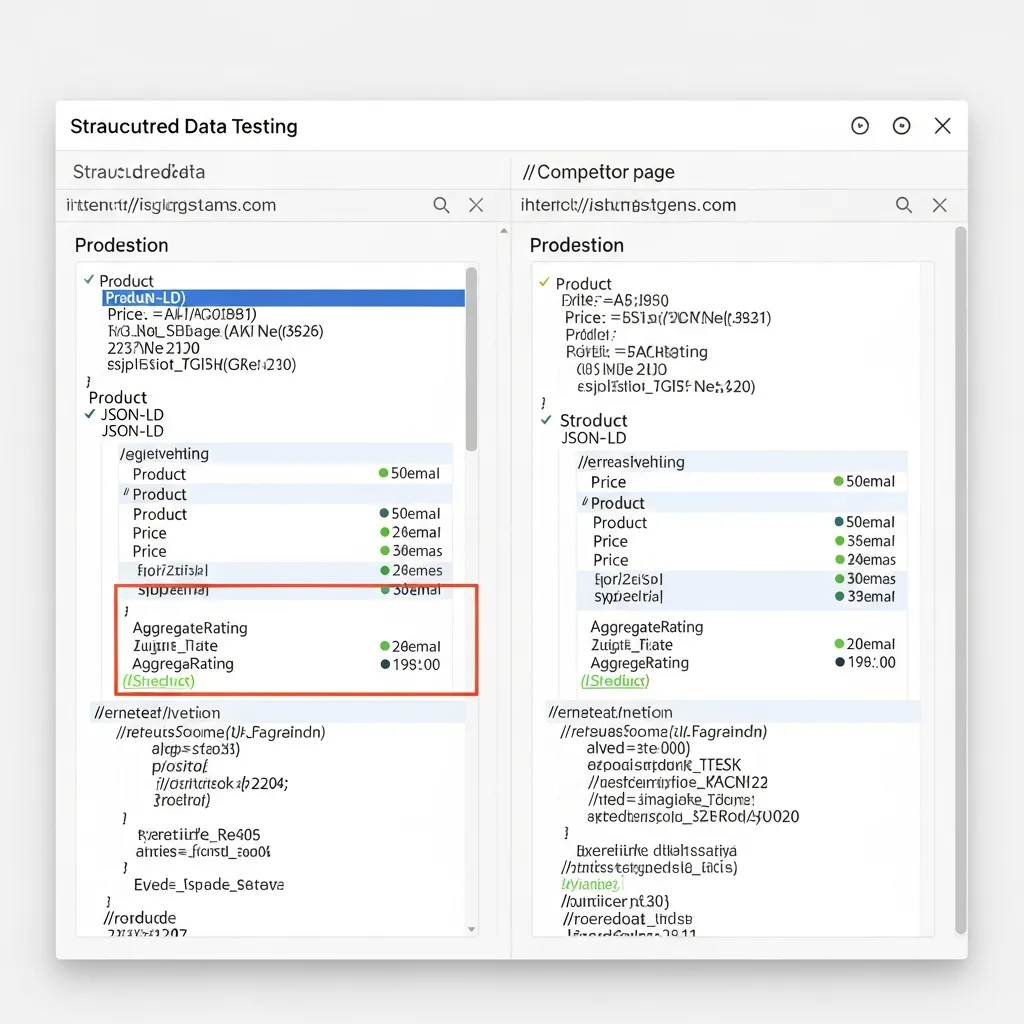 Side-by-side comparison of competitor product schema markup in a structured data testing tool for SEO analysis.